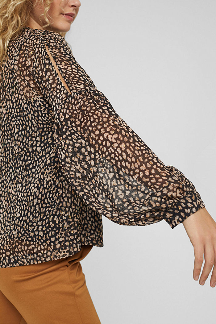 Gerecycled: blouse met luipaardprint en splitten op de bovenarmen, BLACK, detail image number 2