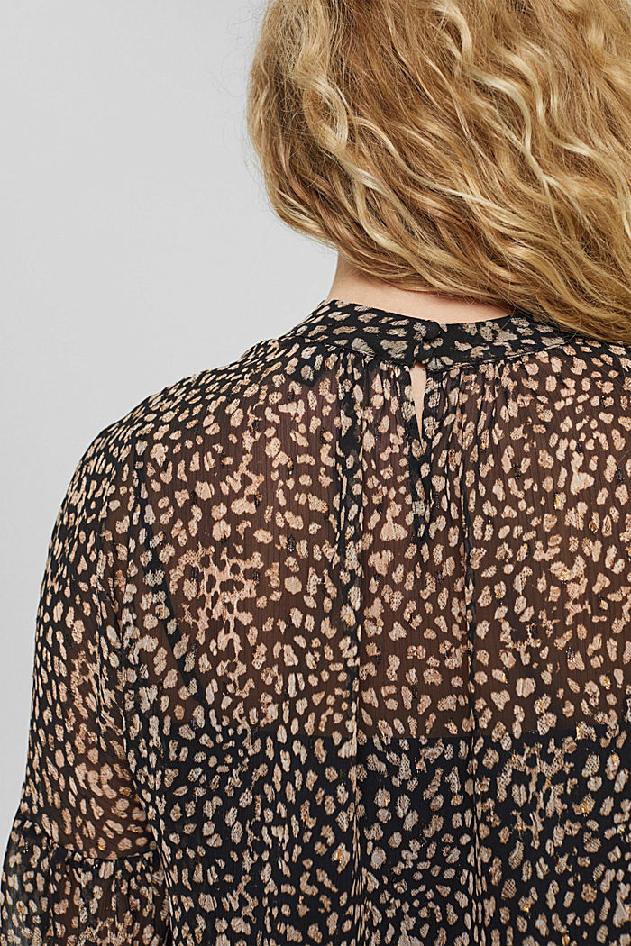 Gerecycled: blouse met luipaardprint en splitten op de bovenarmen, BLACK, detail image number 5