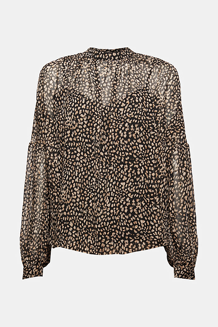 Gerecycled: blouse met luipaardprint en splitten op de bovenarmen, BLACK, overview