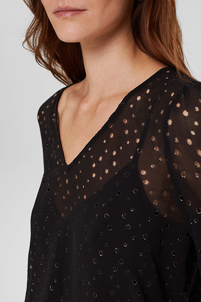 Gerecycled: chiffon blouse met glitter, BLACK, detail image number 2
