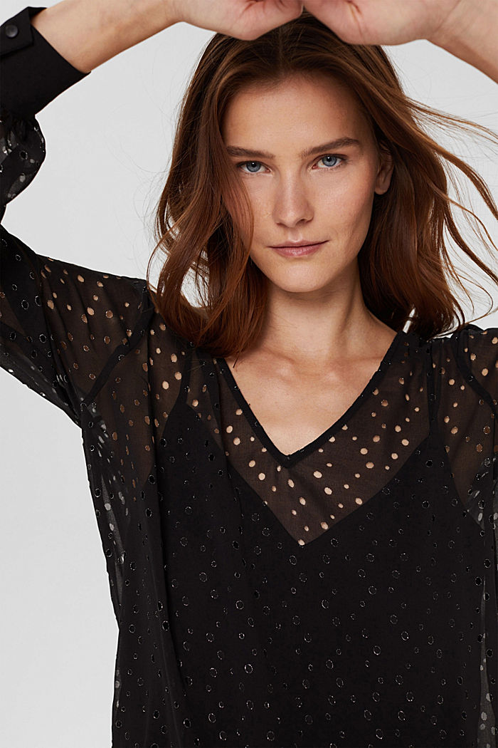 Gerecycled: chiffon blouse met glitter, BLACK, detail image number 5
