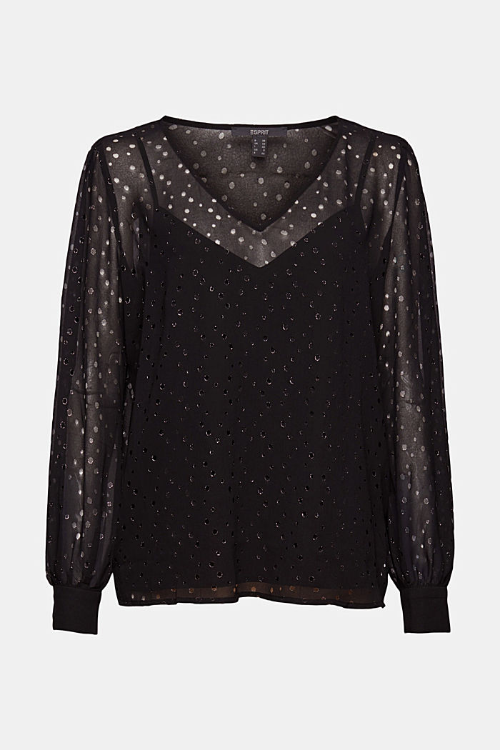 Gerecycled: chiffon blouse met glitter, BLACK, overview