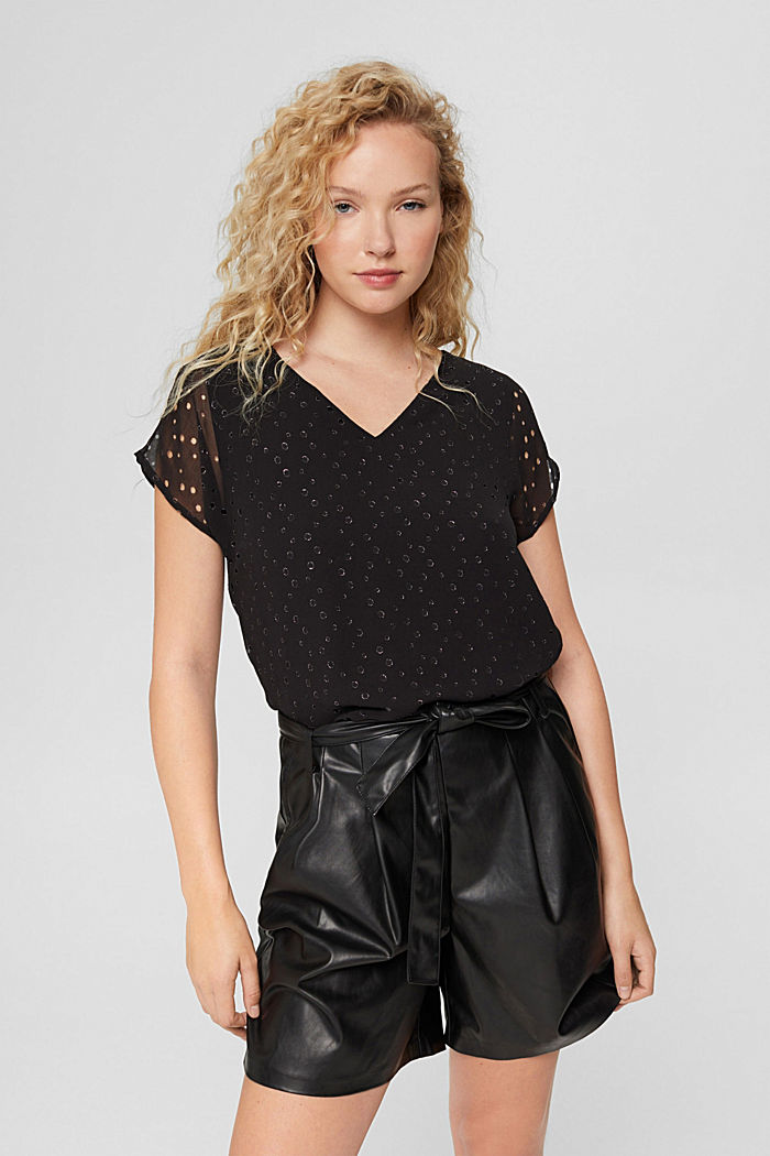 Gerecycled: chiffon blouse met korte mouwen, BLACK, detail image number 0