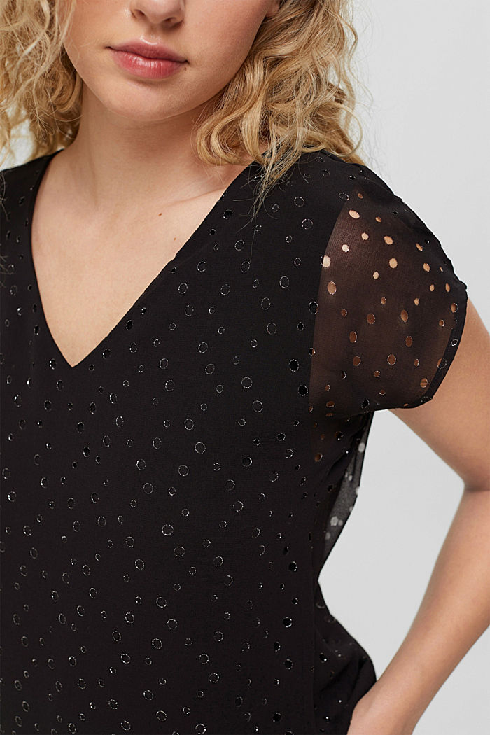 Gerecycled: chiffon blouse met korte mouwen, BLACK, detail image number 2