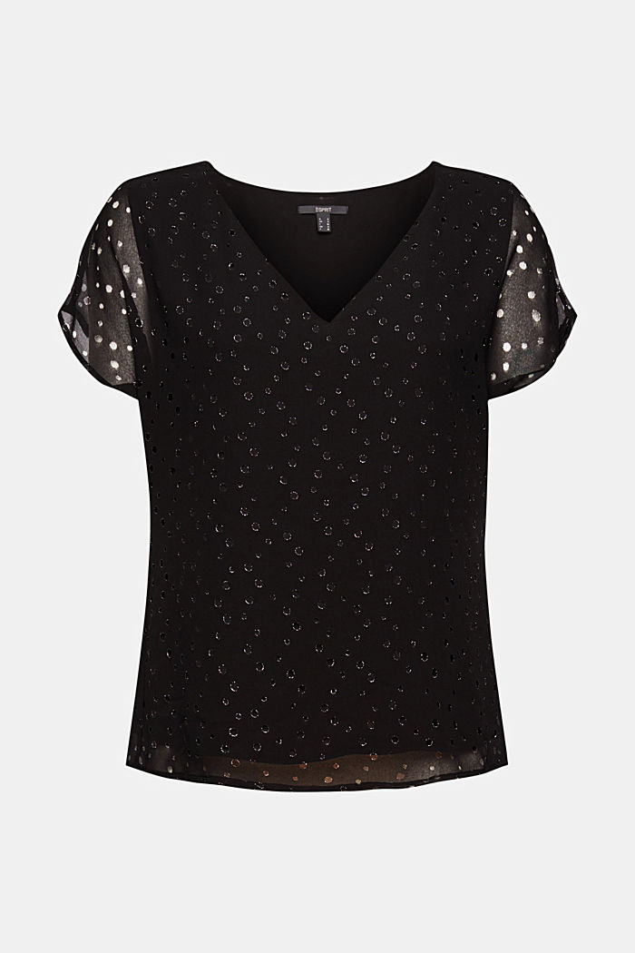 Gerecycled: chiffon blouse met korte mouwen, BLACK, overview