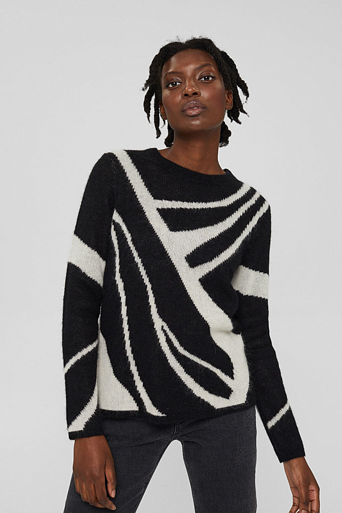 Mit Wolle/Alpaka: gemusterter Pullover, BLACK, detail image number 0