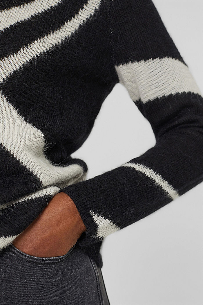 Mit Wolle/Alpaka: gemusterter Pullover, BLACK, detail image number 2
