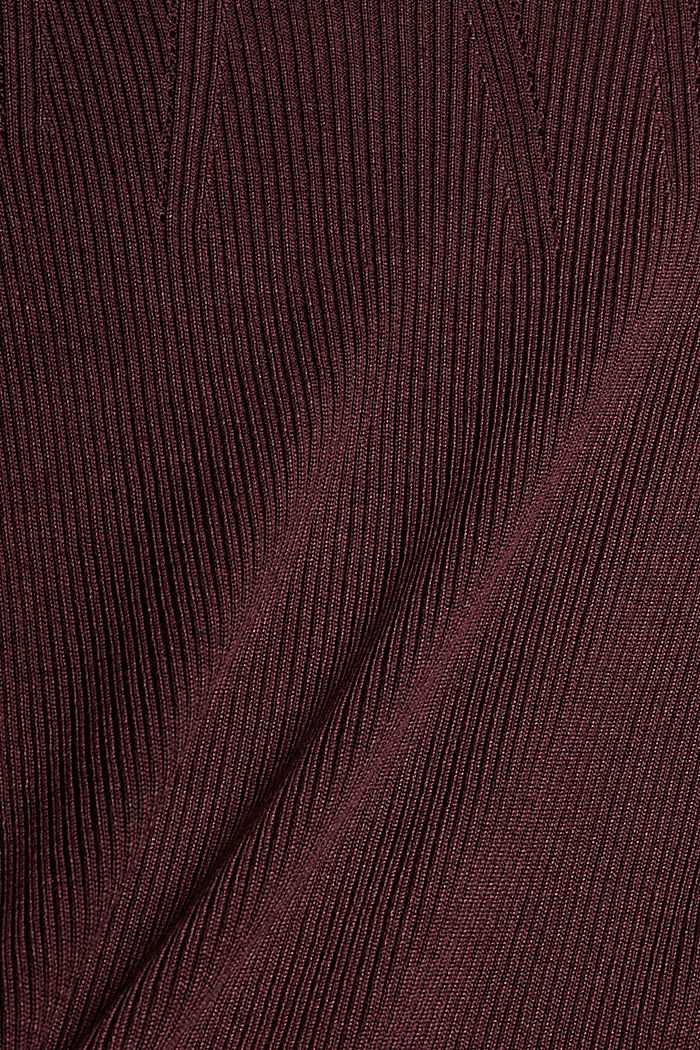 Mit Wolle: gerippter Pullover mit Rüschen, BORDEAUX RED, detail image number 4