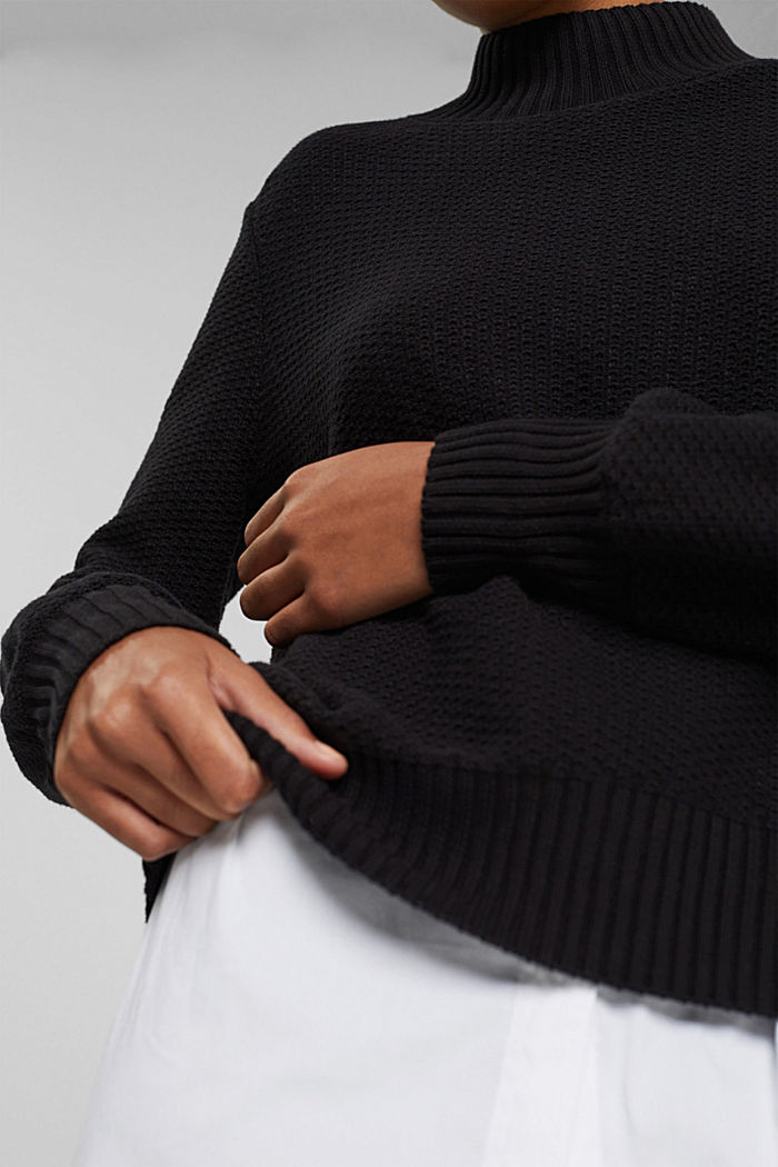 Pullover aus Strukturstrick mit Stehkragen, BLACK, detail image number 2