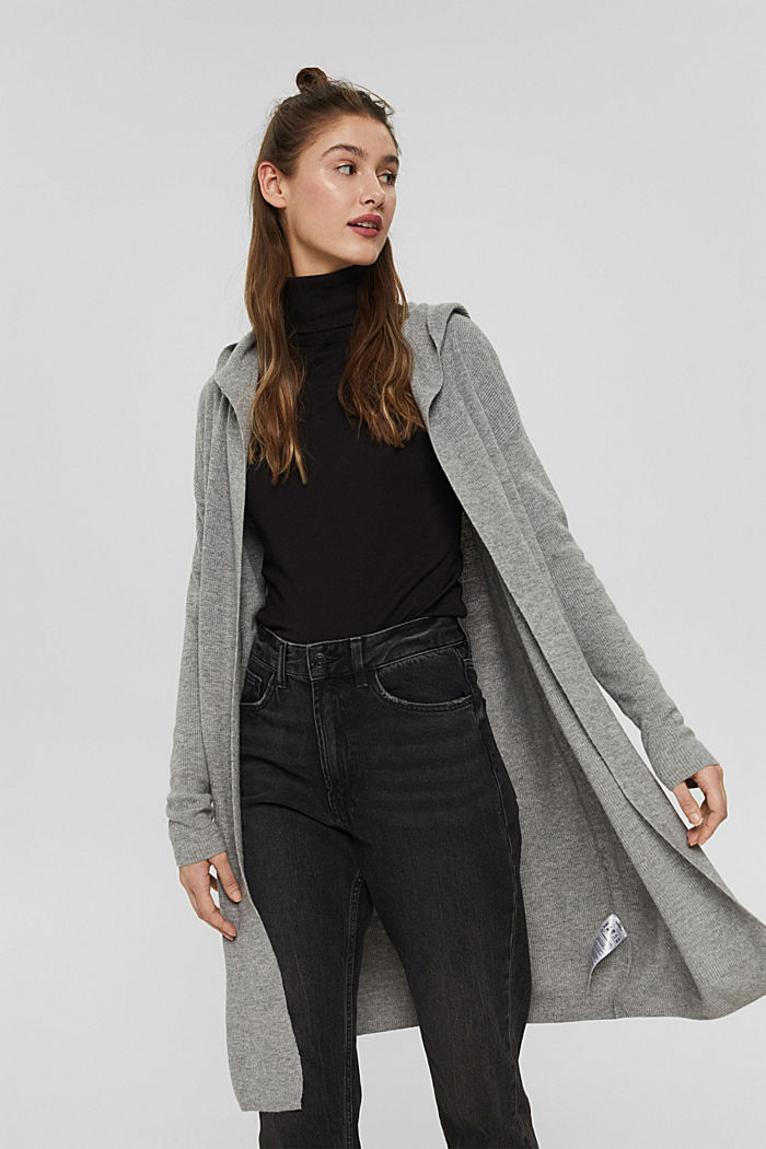 Open-fronted cardigan with wool and cashmere