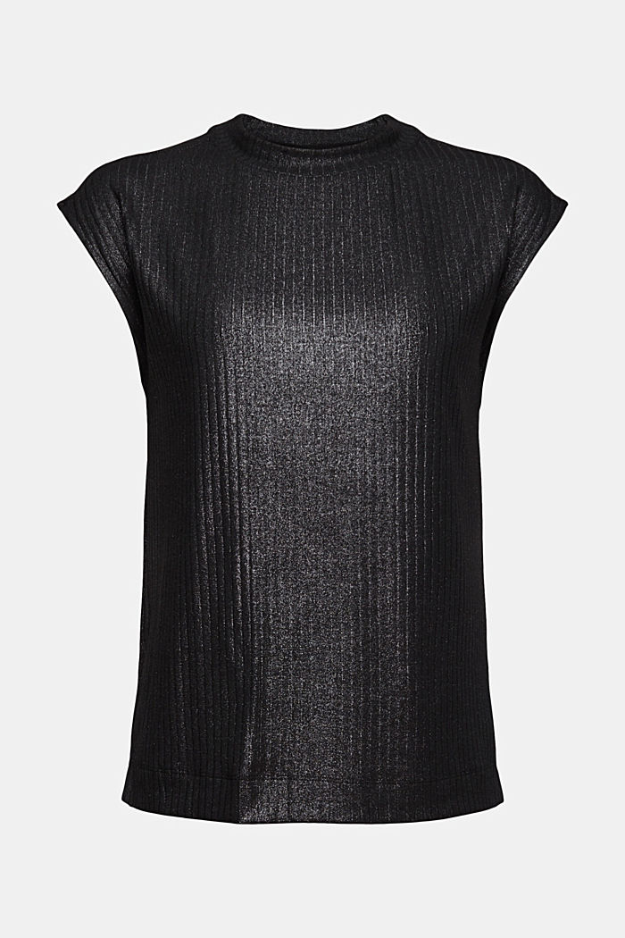 Gerecycled: ribgebreid shirt met glitter, BLACK, detail image number 6