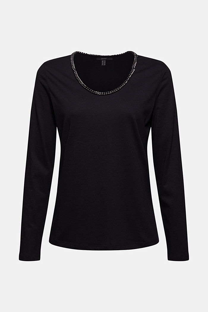 With TENCEL™: long sleeve top with a decorative chain