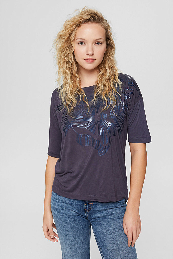 T-shirt met metallic print, LENZING™ ECOVERO™, DARK BLUE, detail image number 0