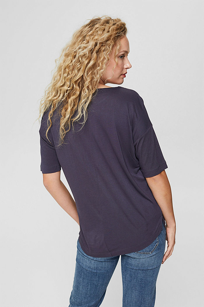 Metallinhohtoinen T-paita, LENZING™ ECOVERO™, DARK BLUE, detail image number 3