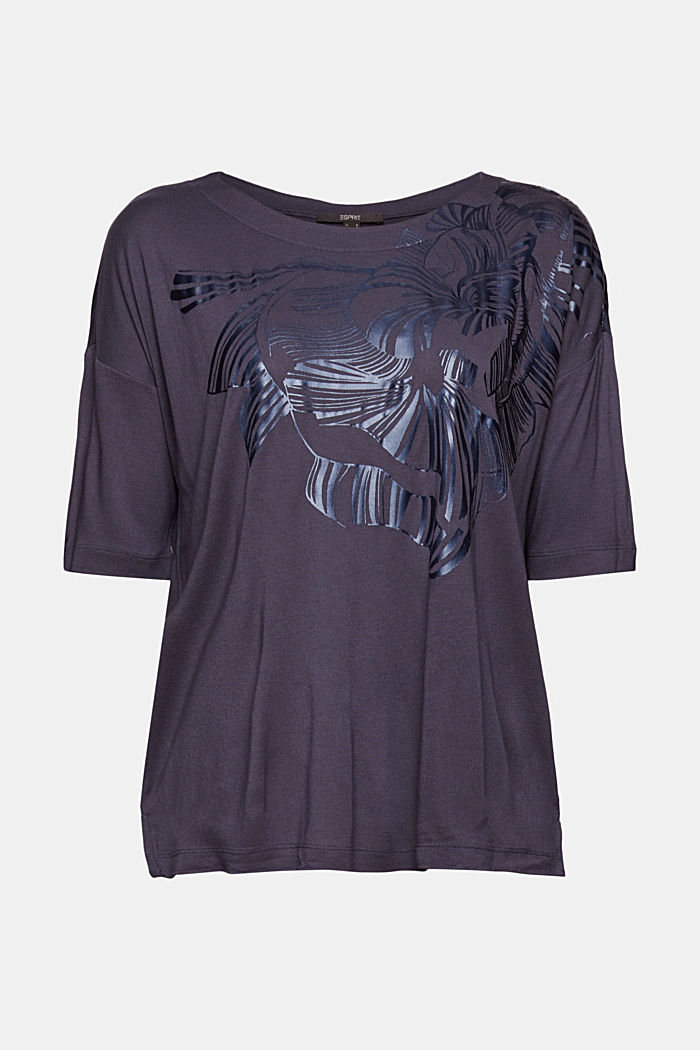 T-Shirt mit Metallic-Print, LENZING™ ECOVERO™