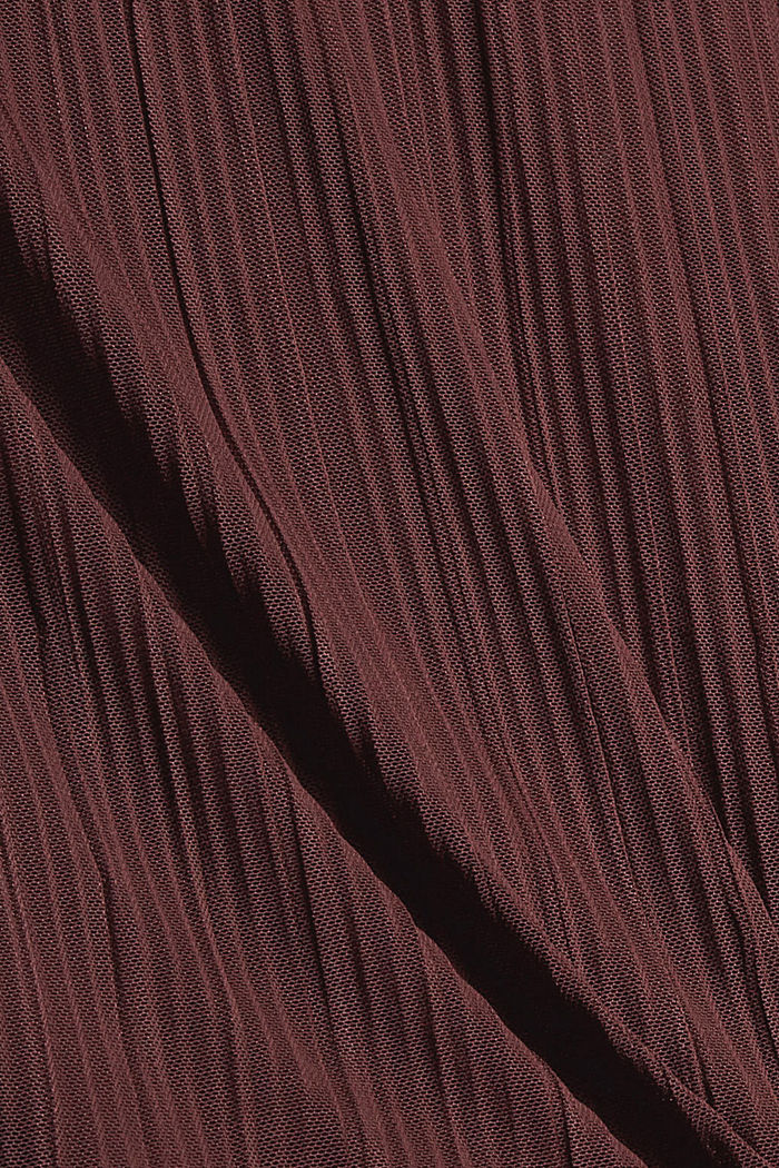 Geplooide top van chiffon met striklint, BORDEAUX RED, detail image number 4