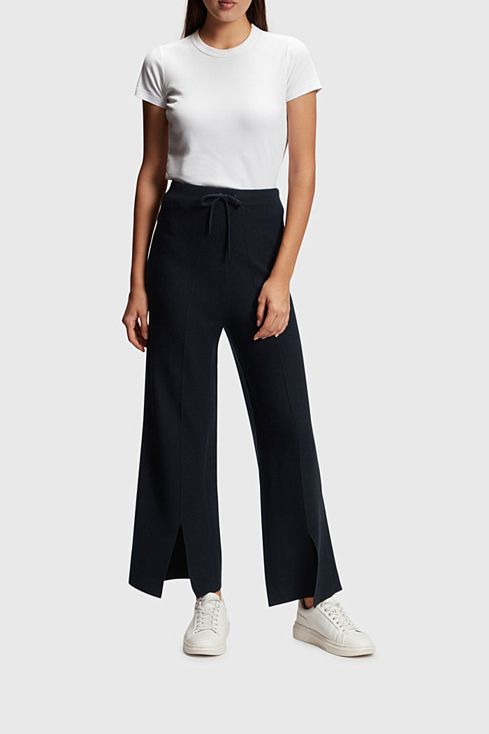 High-rise wide leg slit front trousers, BLACK, detail-asia image number 0