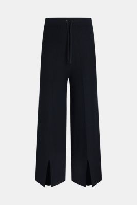 High-rise wide leg slit front trousers