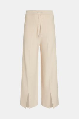High-rise wide leg slit front trousers