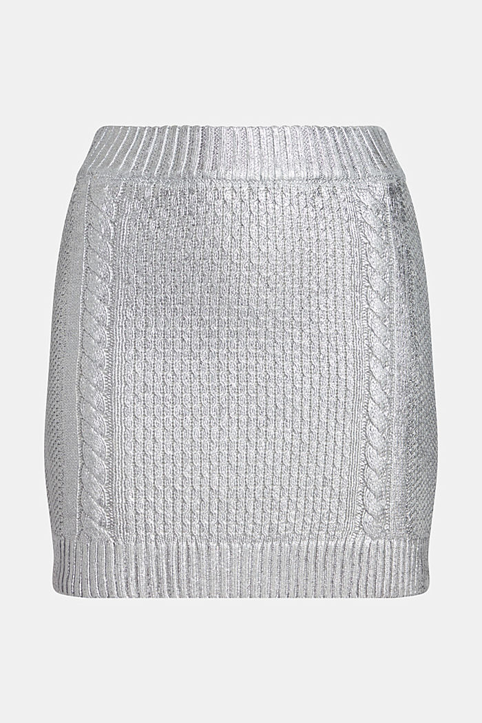 Metallic cable knit mini skirt, SILVER, detail-asia image number 4