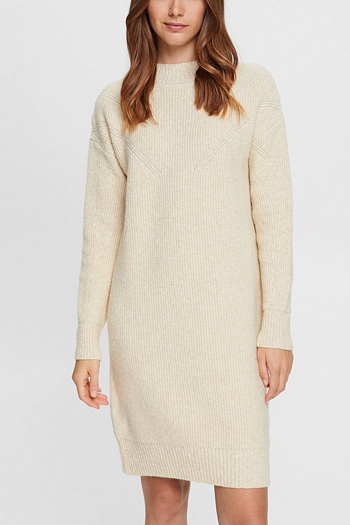 Textured knit dress with wool
