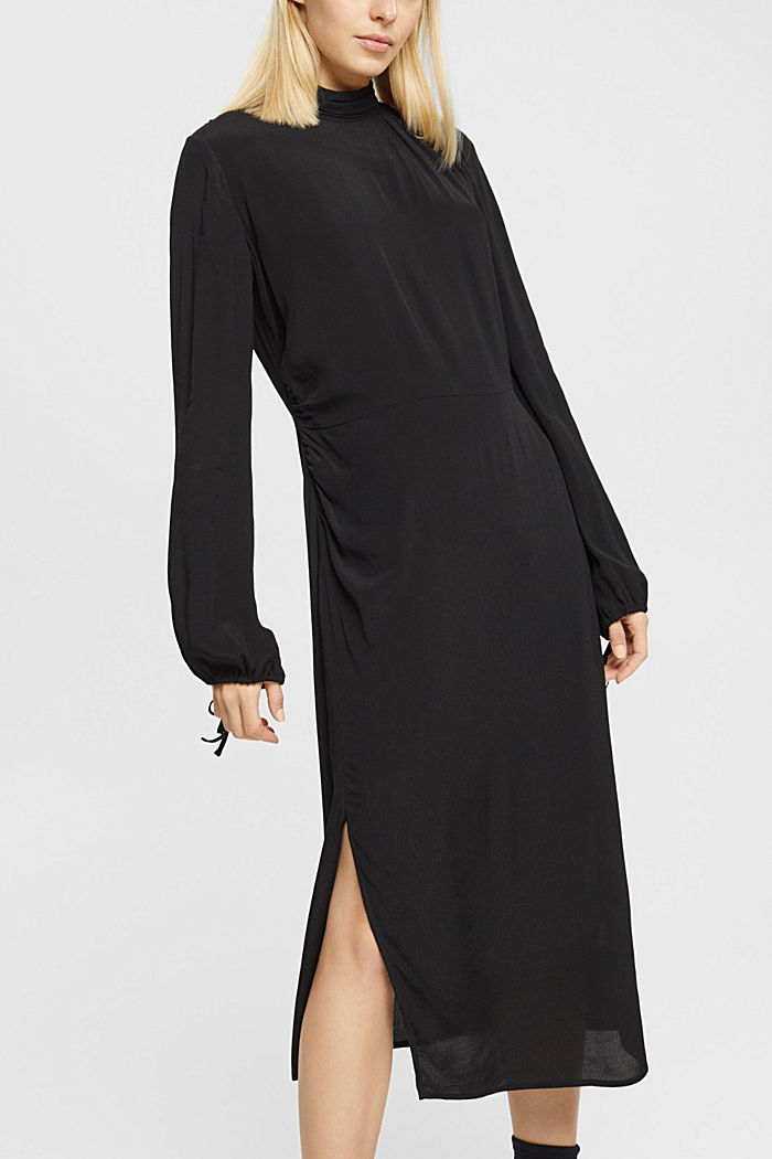 立領連衣裙, 黑色, detail-asia image number 0