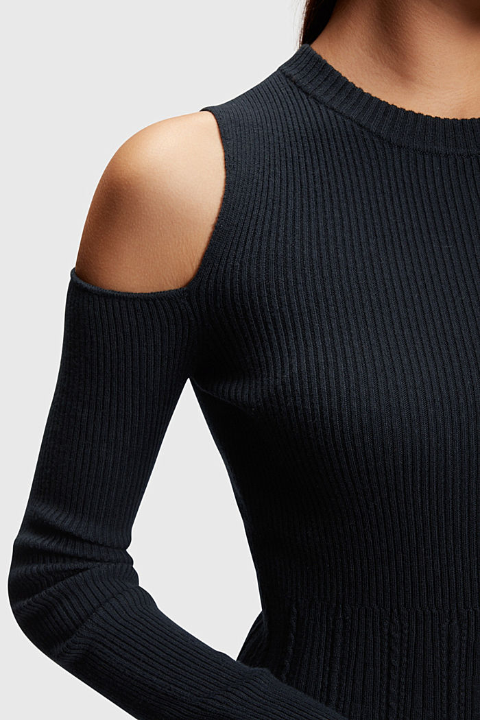 Cut-out shoulder sweatshirt dress, BLACK, detail-asia image number 2