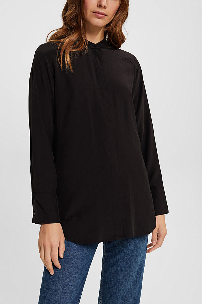Blouse with banded collar, BLACK, detail-asia image number 0