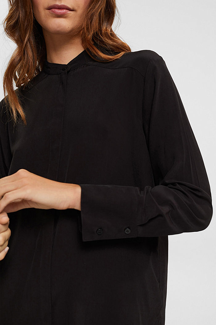 Blouse with banded collar, BLACK, detail-asia image number 2