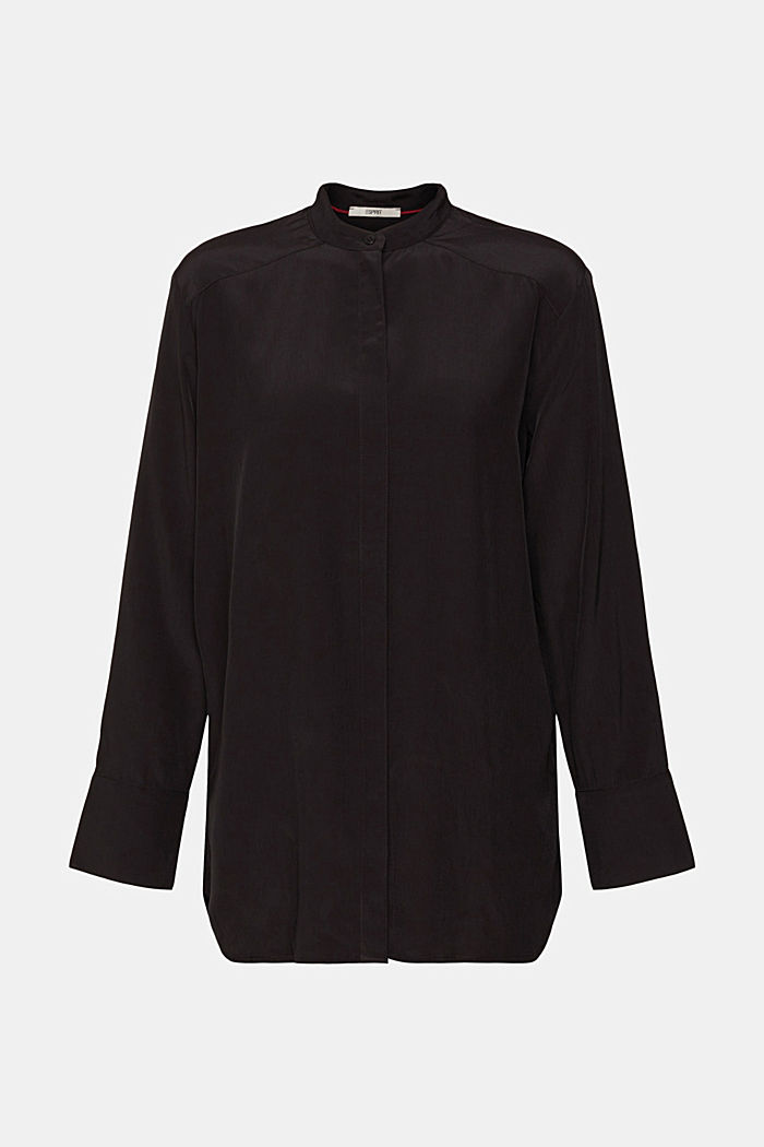 Blouse with banded collar, BLACK, detail-asia image number 6