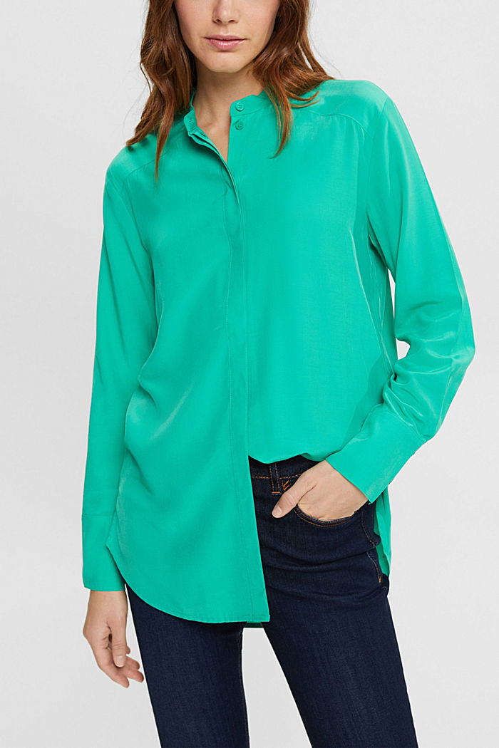 Blouse with banded collar, LIGHT GREEN, detail-asia image number 0