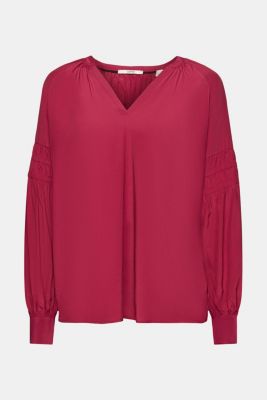 Blouse with smocked details, LENZING™ ECOVERO™, CHERRY RED, detail-asia image number 5