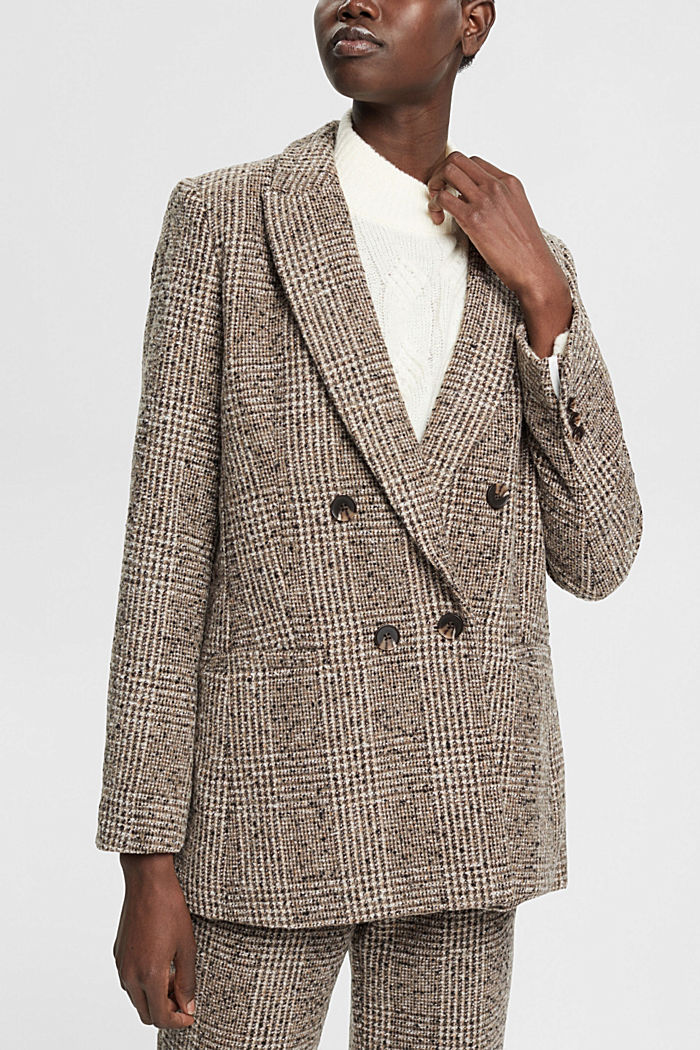 Checked wool blend bouclé blazer, BROWN, detail-asia image number 0