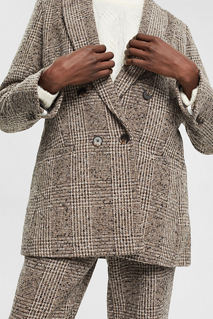 Checked wool blend bouclé blazer, BROWN, detail-asia image number 2
