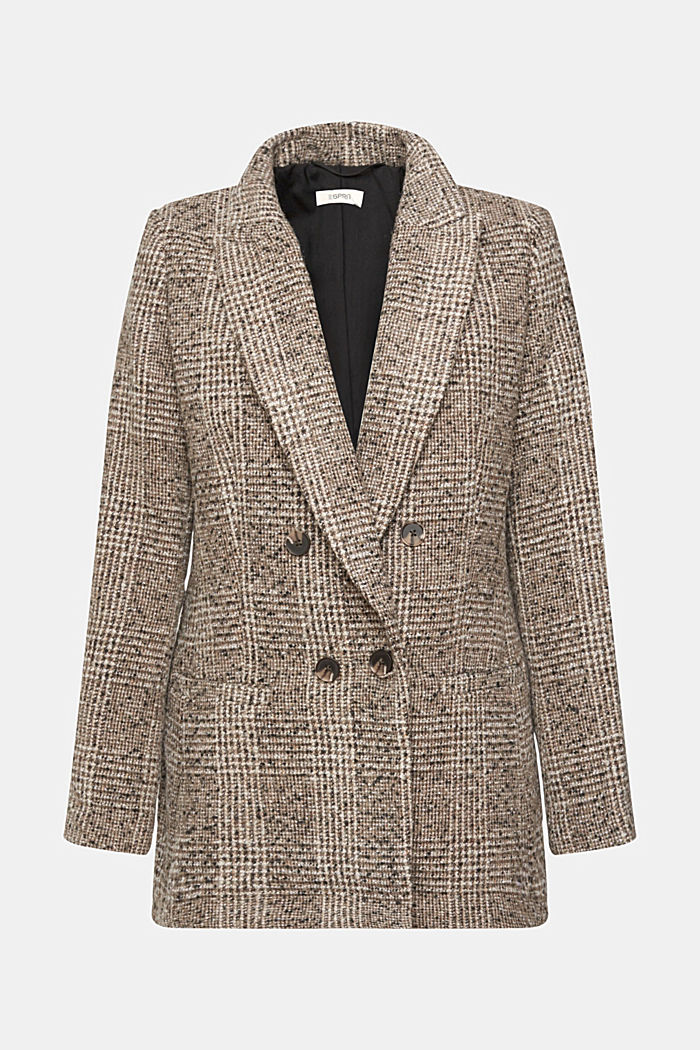 Checked wool blend bouclé blazer, BROWN, detail-asia image number 5