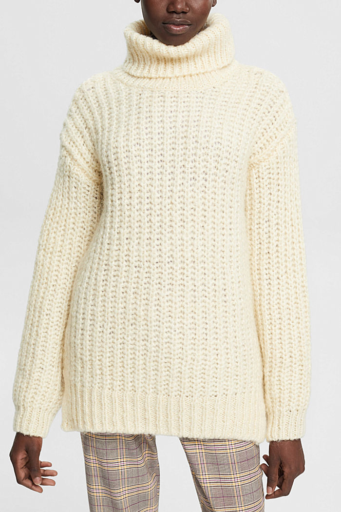 Chunky roll neck jumper with alpaca and wool, ICE, detail-asia image number 0