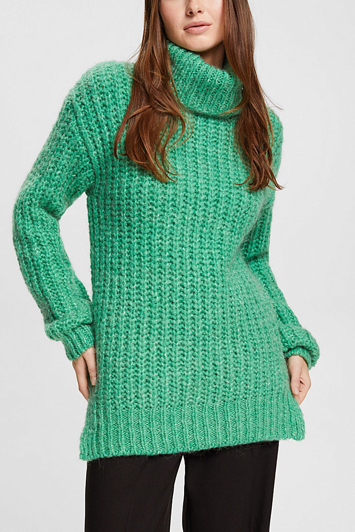 加厚羊駝毛和羊毛高領套頭毛衣, 淺綠色, detail-asia image number 0