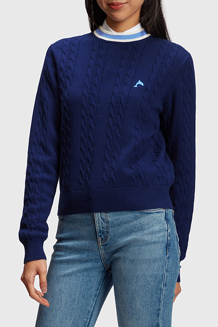 海豚LOGO絞花針織套頭衫, 深藍色, detail-asia image number 0