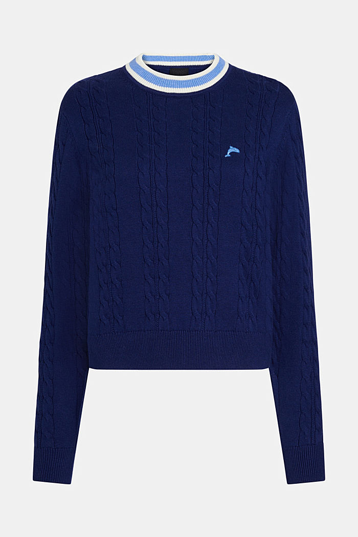 海豚LOGO絞花針織套頭衫, 深藍色, detail-asia image number 4