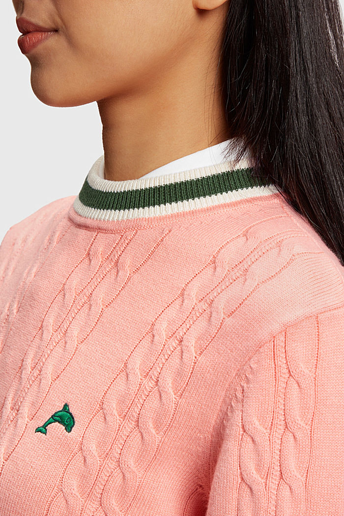 Dolphin logo cable knit sweater, PINK, detail-asia image number 2