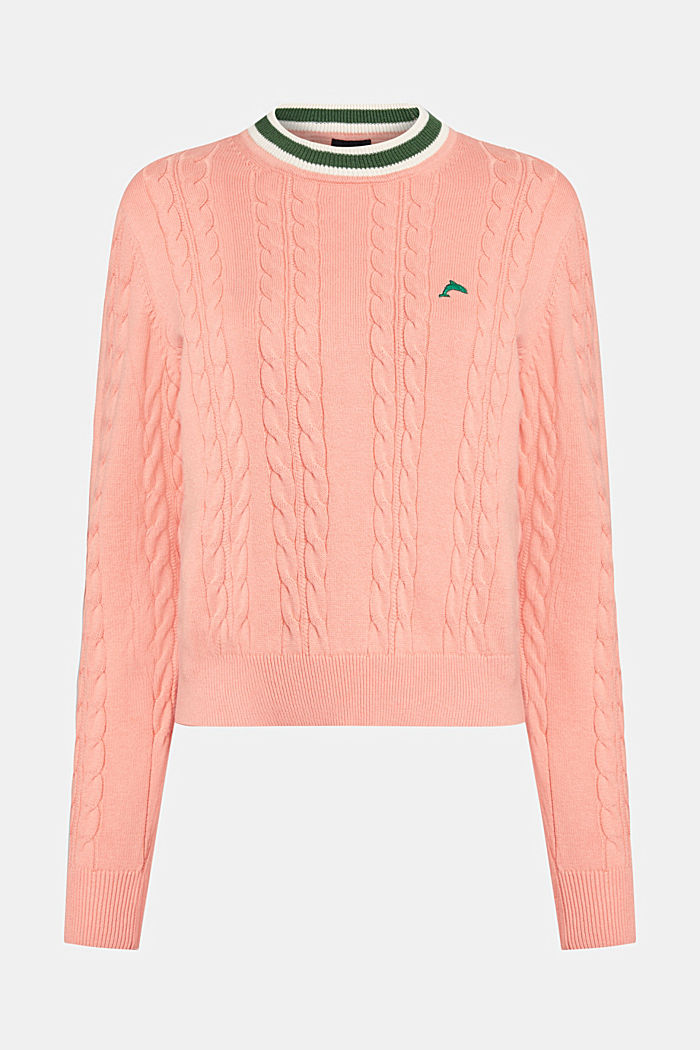 Dolphin logo cable knit sweater, PINK, detail-asia image number 4