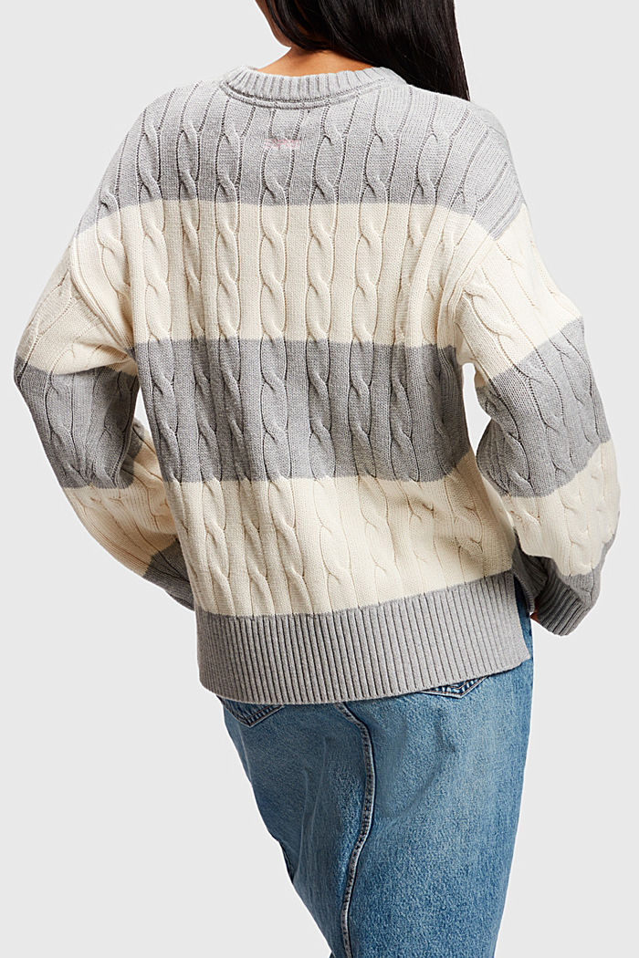 條紋絞花針織套頭衫, 淺灰色, detail-asia image number 1