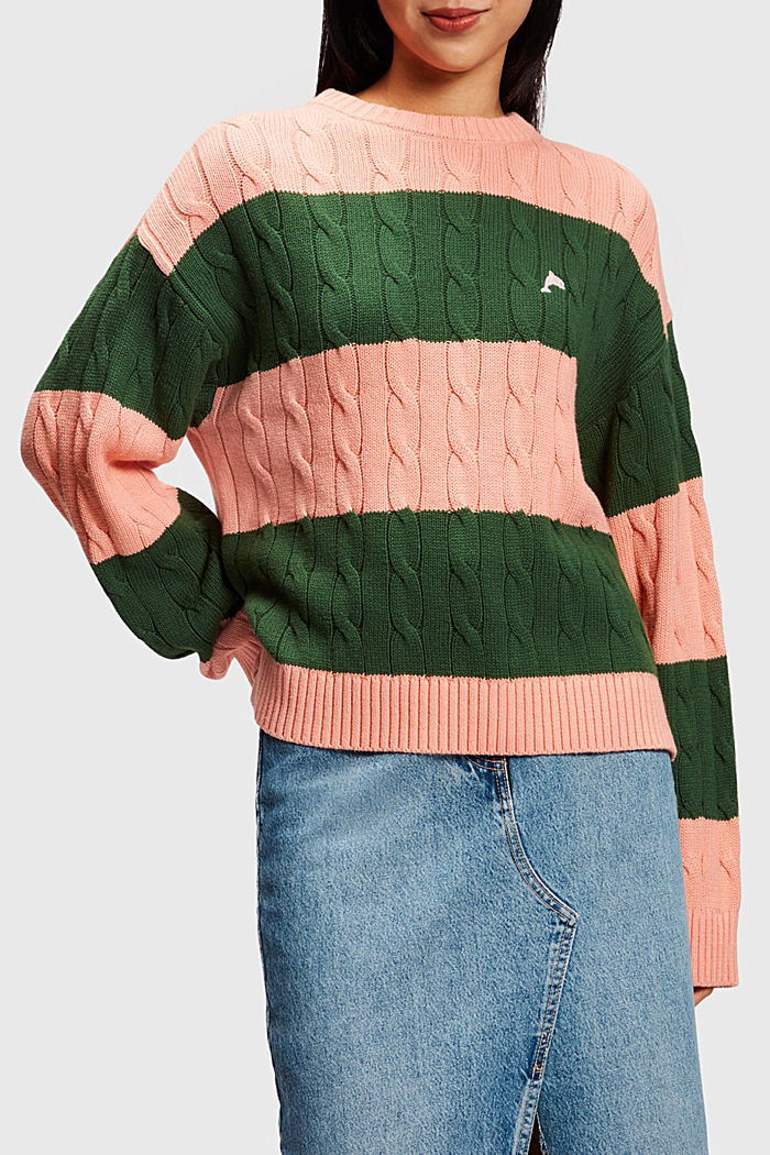 Striped cable knit sweater, PINK, detail-asia image number 0
