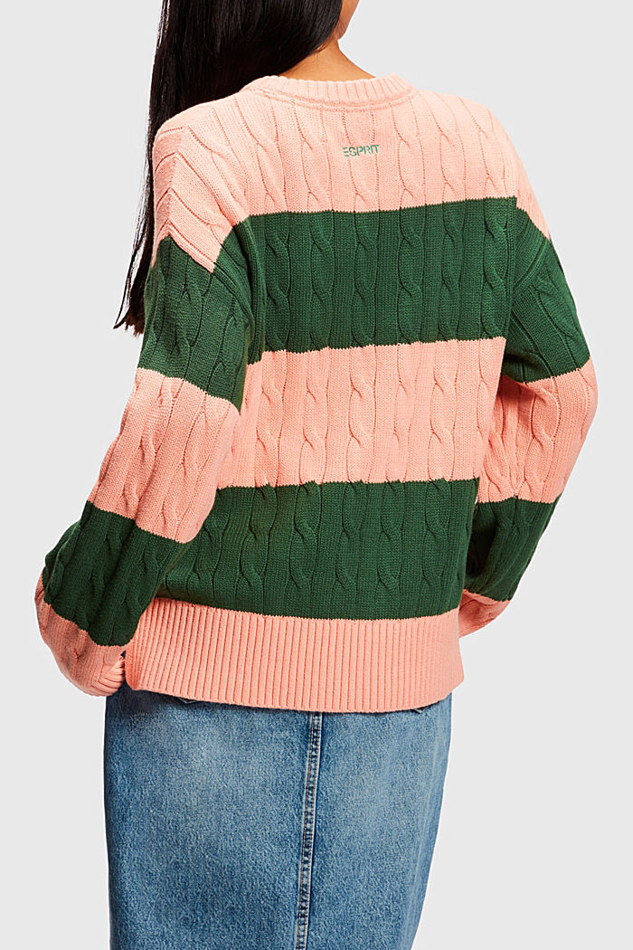 Striped cable knit sweater, PINK, detail-asia image number 1