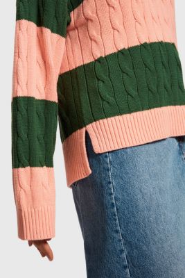Striped cable knit sweater, PINK, detail-asia image number 3