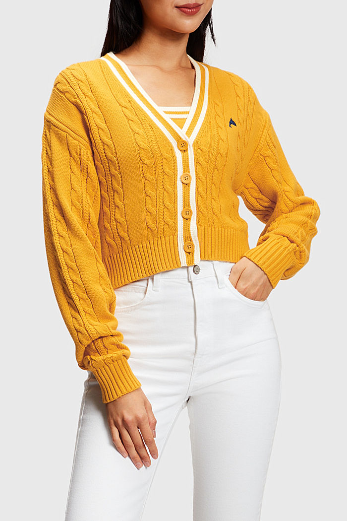 絞花針織外套, 黃色, detail-asia image number 0