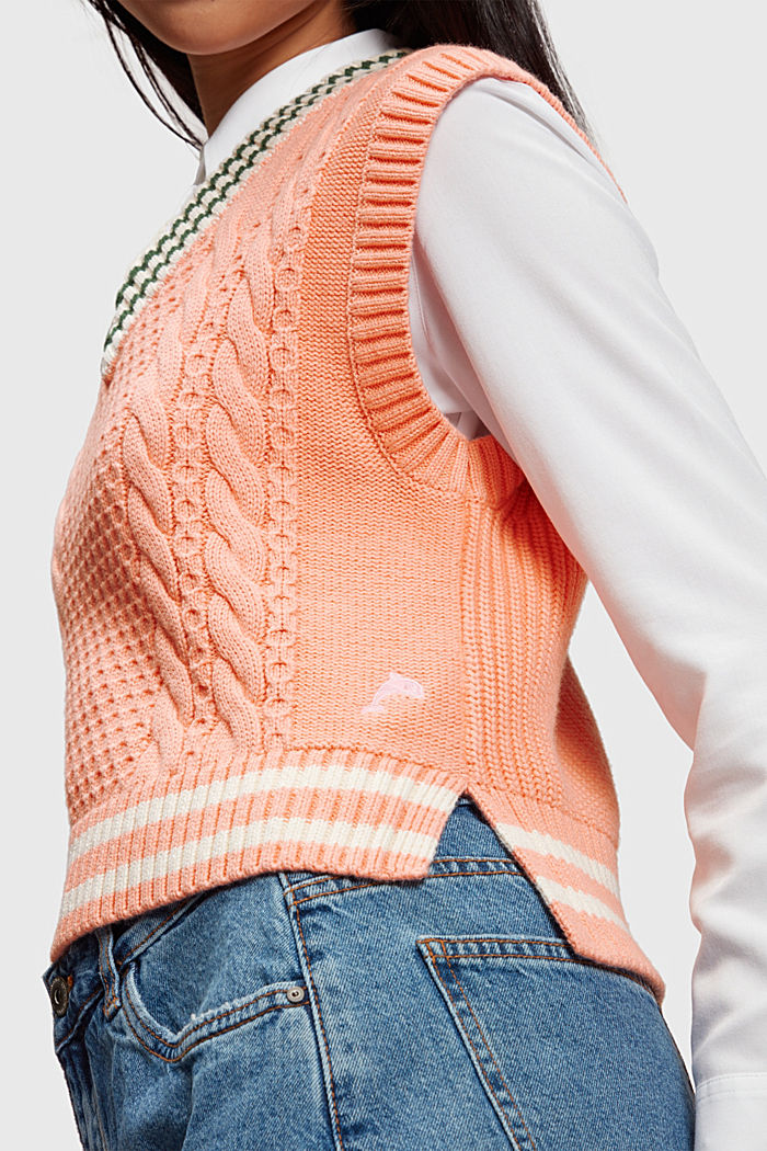 Dolphin badge cable knit vest, PINK, detail-asia image number 2