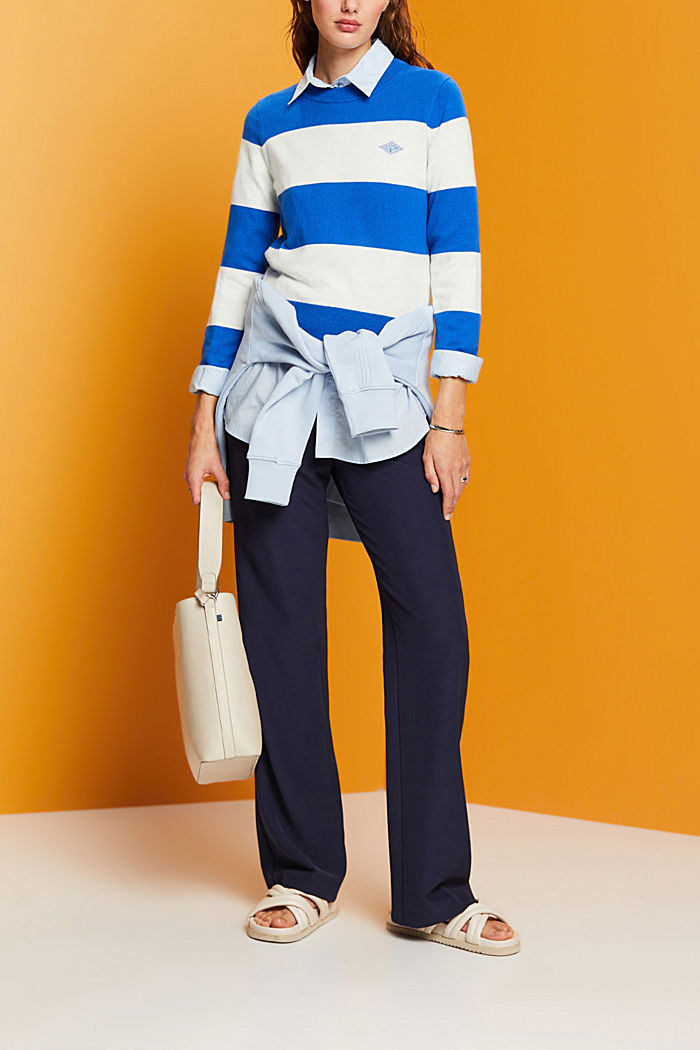 Striped cotton jumper with cashmere, BLUE, detail-asia image number 1