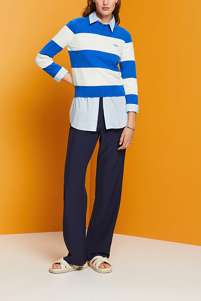 Striped cotton jumper with cashmere, BLUE, detail-asia image number 4