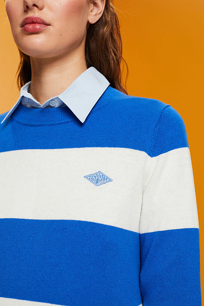 Striped cotton jumper with cashmere, BLUE, detail-asia image number 2